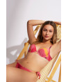 CONJUNTO SUJETADOR CON AROS Y COPA PREHORMADA FOAM CON BIKINI NORMAL. TEJIDO LUREX ESTAMPADO