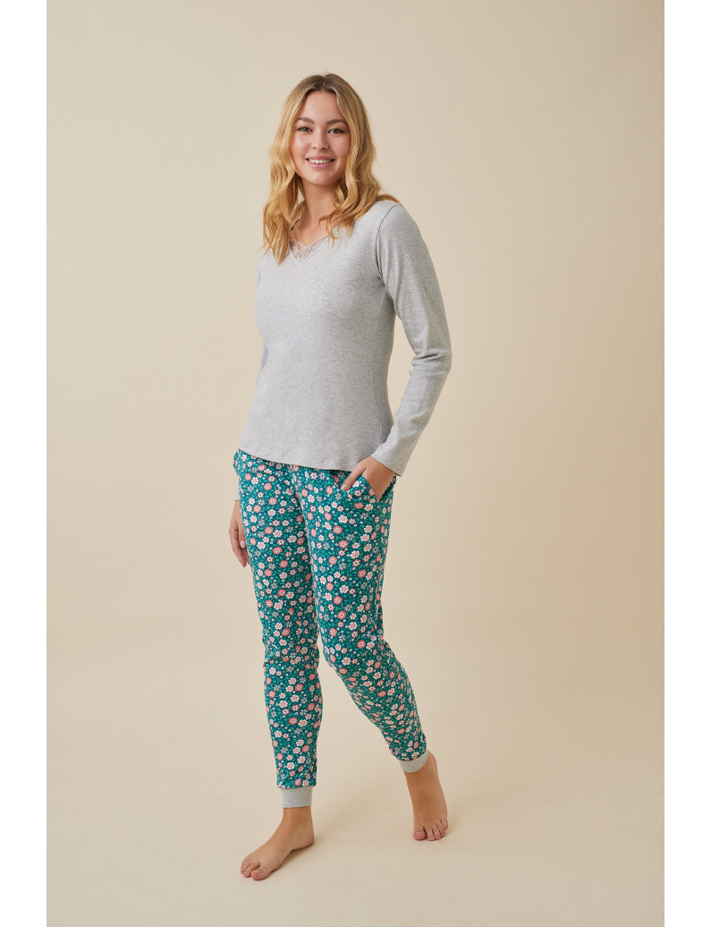 ORGANIC COTTON: PIJAMA PANTALÓN LARGO PUÑO CON CAMISETA MANGA LARGA INTERLOCK 100% ALGODÓN