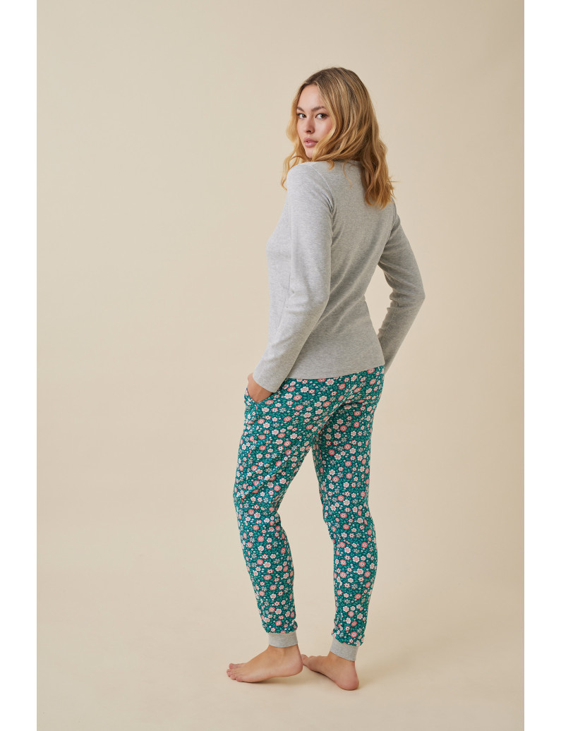 ORGANIC COTTON: PIJAMA PANTALÓN LARGO PUÑO CON CAMISETA MANGA LARGA INTERLOCK 100% ALGODÓN