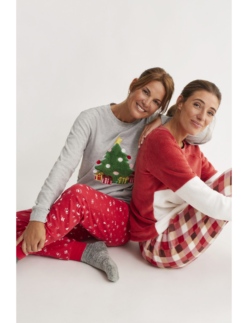 PIJAMA NAVIDEÑO PANTALÓN LARGO PUÑO Y CAMISETA MANGA LARGA INTERLOCK PERCHADO INTERIOR