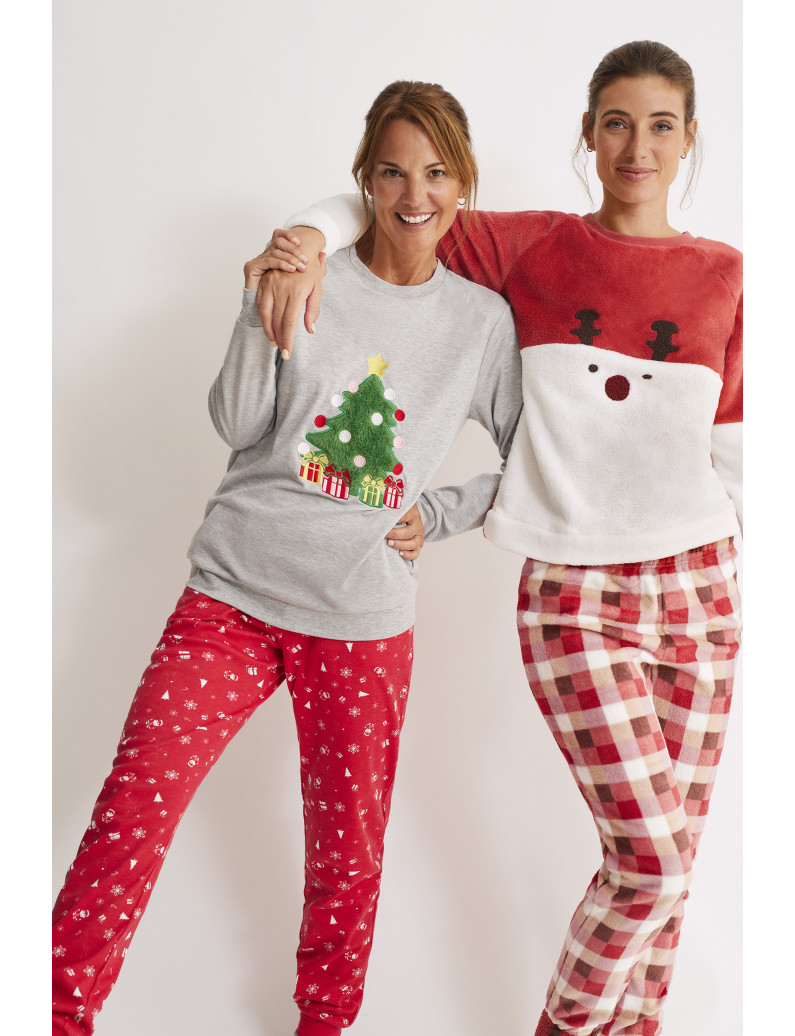 PIJAMA NAVIDEÑO PANTALÓN LARGO PUÑO Y CAMISETA MANGA LARGA INTERLOCK PERCHADO INTERIOR