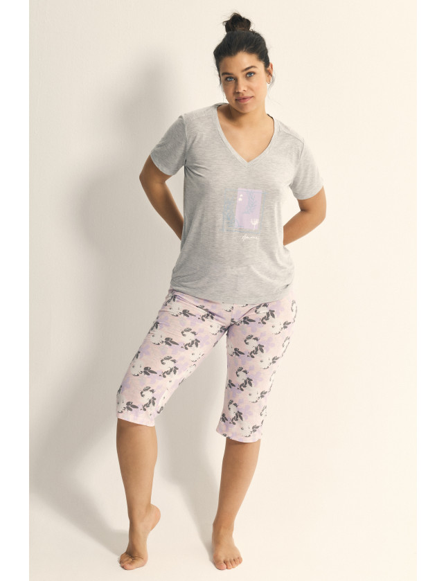 PIJAMA PANTALÓN CAPRI CON CAMISETA MANGA CORTA PUNTO VISCOSA