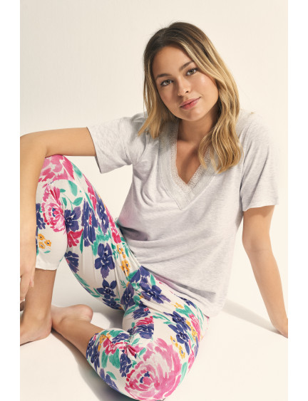 PIJAMA PANTALÓN CAPRI CON CAMISETA MANGA CORTA MODAL