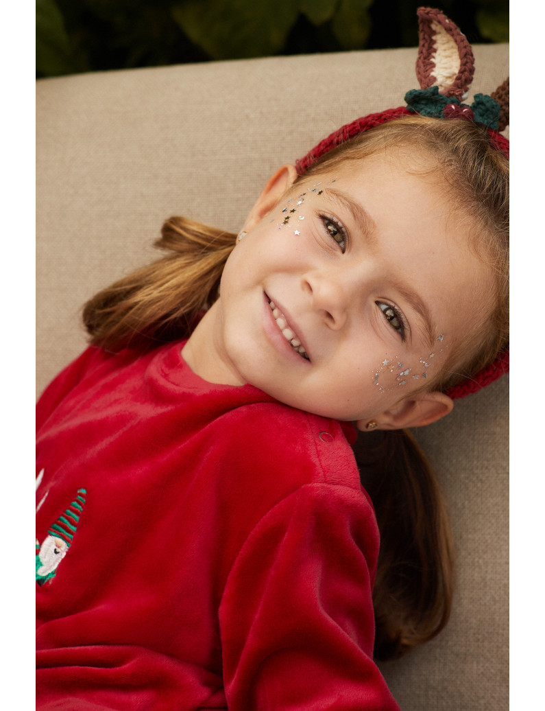 PIJAMA NAVIDEÑO PANTALÓN LARGO CON CAMISETA MANGA LARGA REALIZADO EN SUAVE TERCIOPELO ELÁSTICO. NIÑO/NIÑA