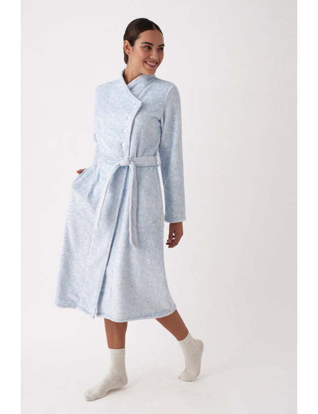 BATA LARGO MIDI CON CINTURÓN TEJIDO SEDALINA ESTAMPADO ANIMAL PRINT