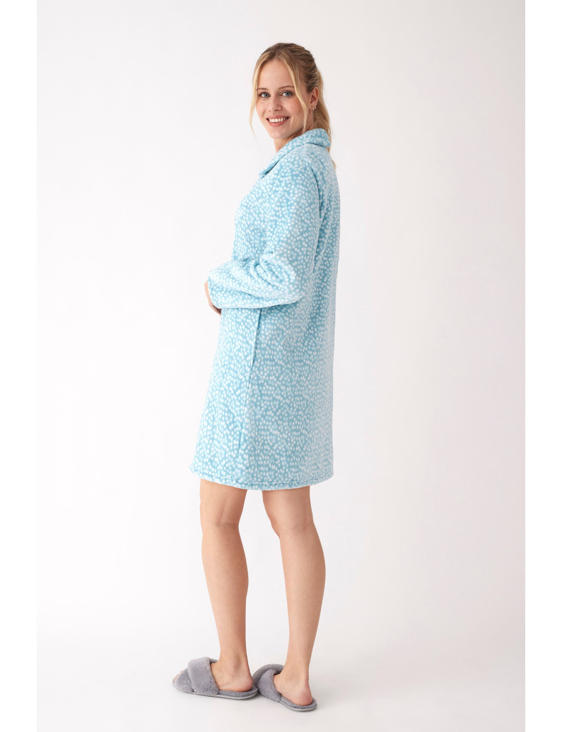 BATA ABOTONADA TEJIDO PELUDO ESTAMPADO BICOLOR