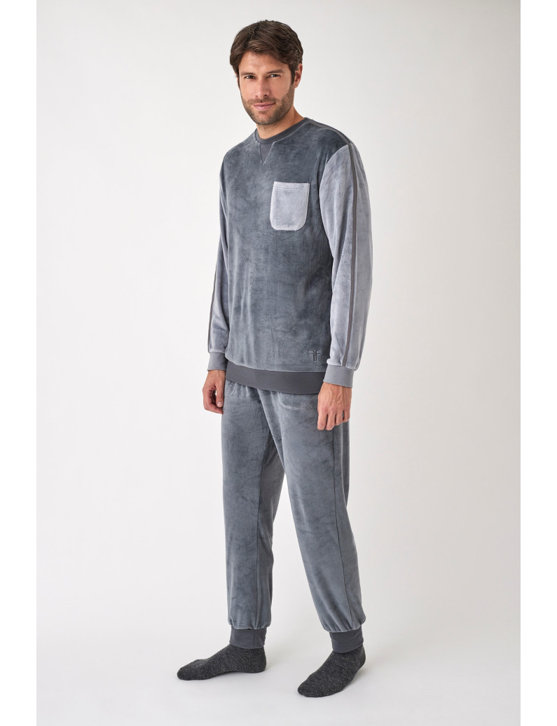 PIJAMA PANTALÓN LARGO PUÑO CON SUDADERA MANGA LARGA TEJIDO SUAVE TERCIOPELO ELÁSTICO