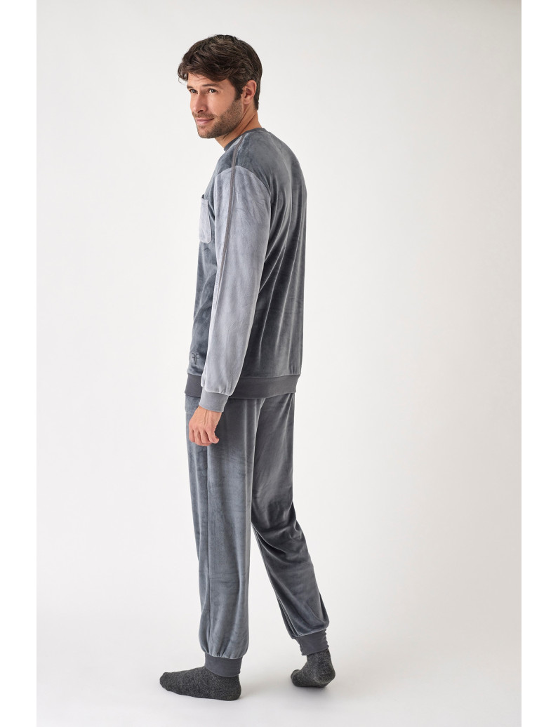 PIJAMA PANTALÓN LARGO PUÑO CON SUDADERA MANGA LARGA TEJIDO SUAVE TERCIOPELO ELÁSTICO