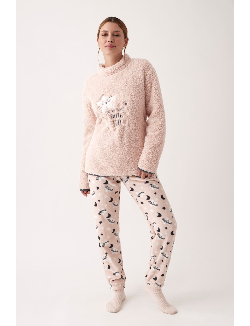 PIJAMA PANTALÓN LARGO TEJIDO PELUDO Y SUDADERA MANGA LARGA TEJIDO BORREGUITO. DIADEMA A JUEGO DE REGALO!