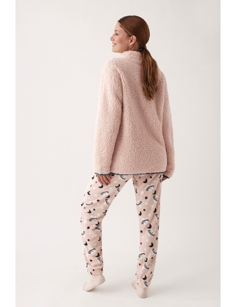 PIJAMA PANTALÓN LARGO TEJIDO PELUDO Y SUDADERA MANGA LARGA TEJIDO BORREGUITO. DIADEMA A JUEGO DE REGALO!