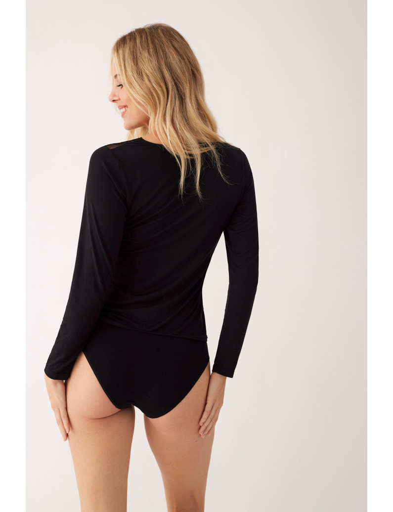 CAMISETA MANGA LARGA MODAL CON ENCAJE