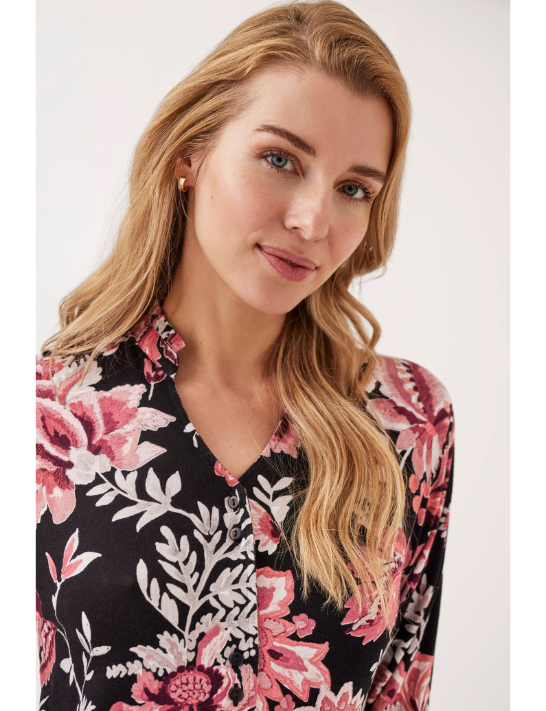 PIJAMA ESMOQUIN PANTALÓN LARGO PUÑO CON CAMISETA MANGA LARGA ABIERTA VISCOSA