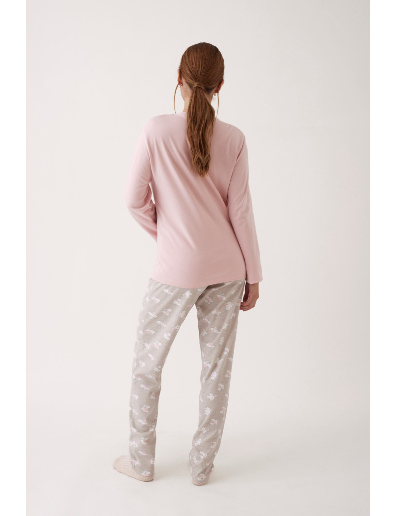 PIJAMA PANTALÓN LARGO CON CAMISETA MANGA LARGA 100% ALGODÓN CON ACABADO INTERIOR SUAVE