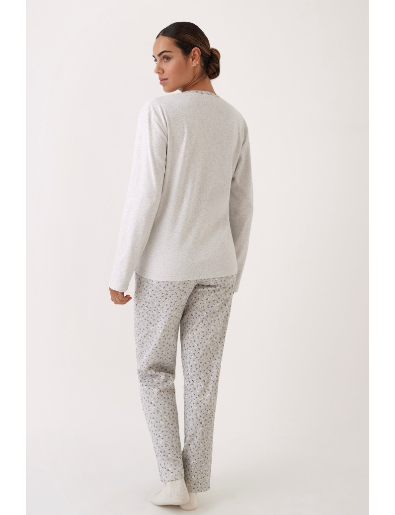 PIJAMA PANTALÓN LARGO CON CAMISETA MANGA LARGA ALGODÓN CON ACABADO INTERIOR SUAVE