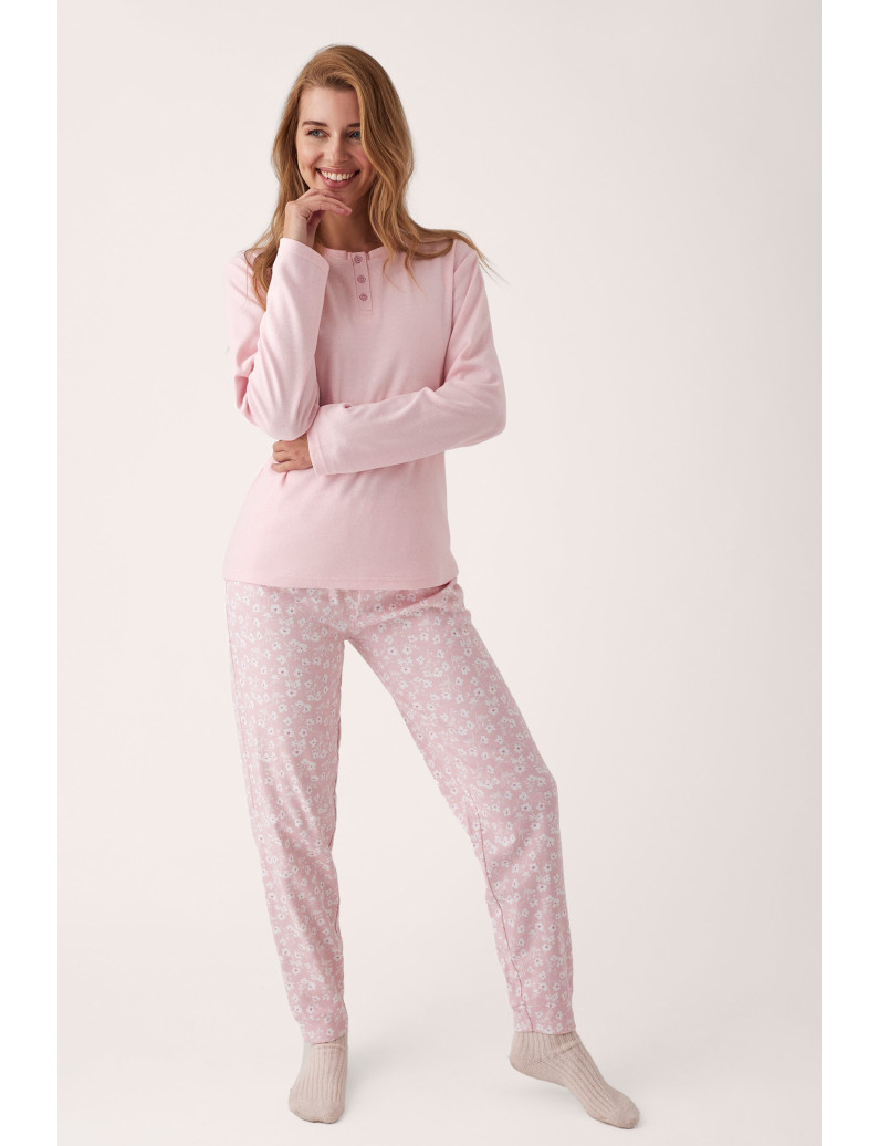 PIJAMA PANTALÓN LARGO PUÑO CON CAMISETA MANGA LARGA ALGODÓN CON ACABADO INTERIOR SUAVE