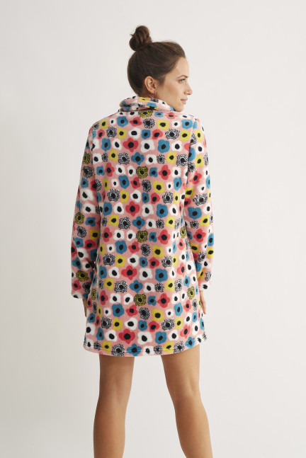 BATA ABOTONADA TEJIDO PELUDO ESTAMPADO FLORES