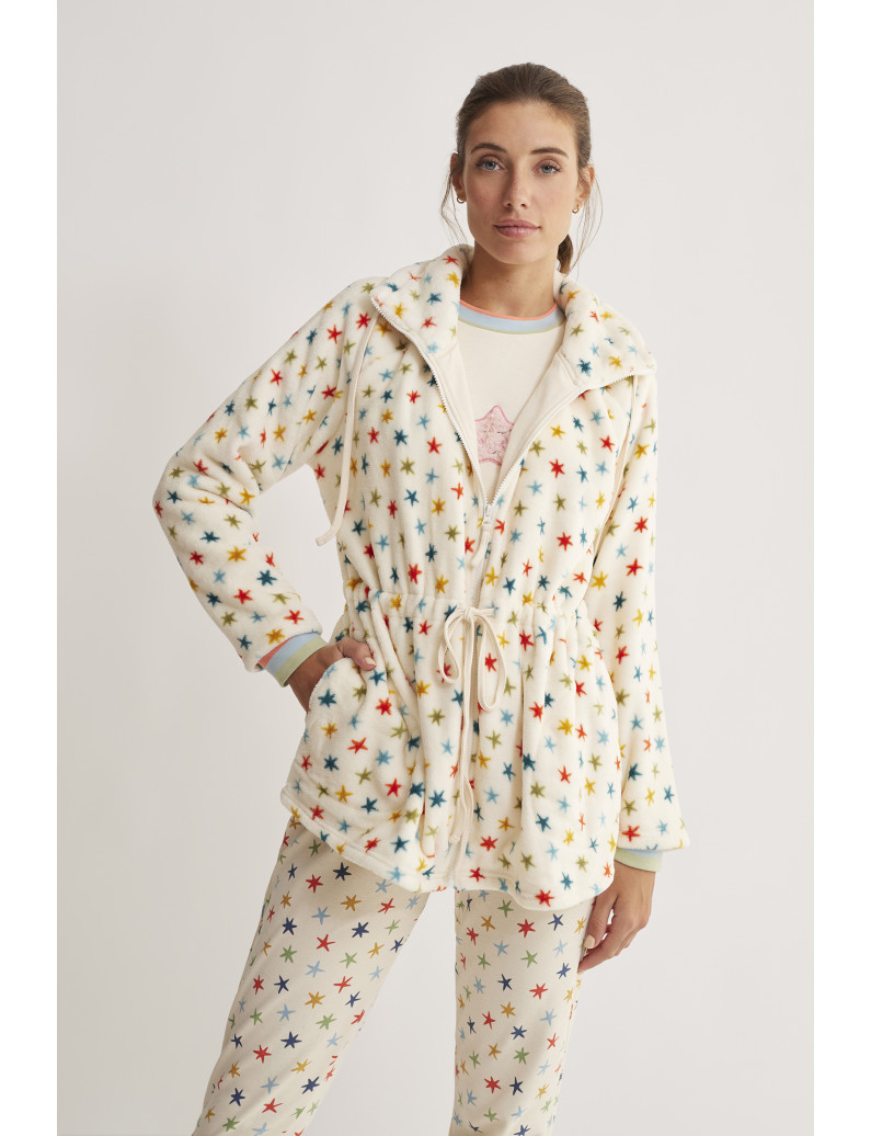 BATA TEJIDO PELUDO ESTAMPADO CON CREMALLERA