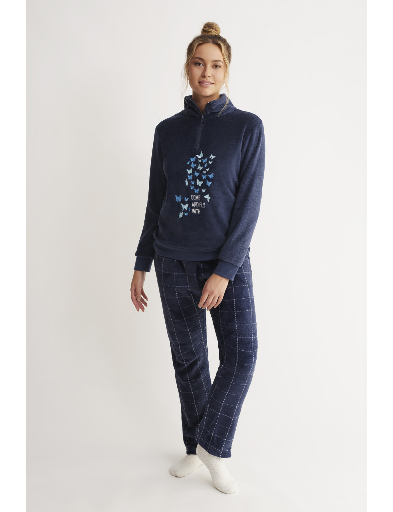 PIJAMA PANTALÓN LARGO Y SUDADERA MANGA LARGA TEJIDO PELUDO