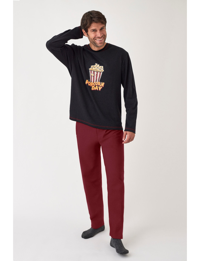 PIJAMA PANTALÓN LARGO CON CAMISETA MANGA LARGA ALGODÓN CON ACABADO INTERIOR MUY SUAVE