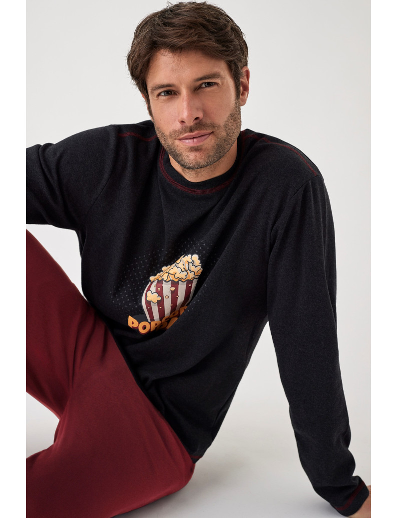 PIJAMA PANTALÓN LARGO CON CAMISETA MANGA LARGA ALGODÓN CON ACABADO INTERIOR MUY SUAVE