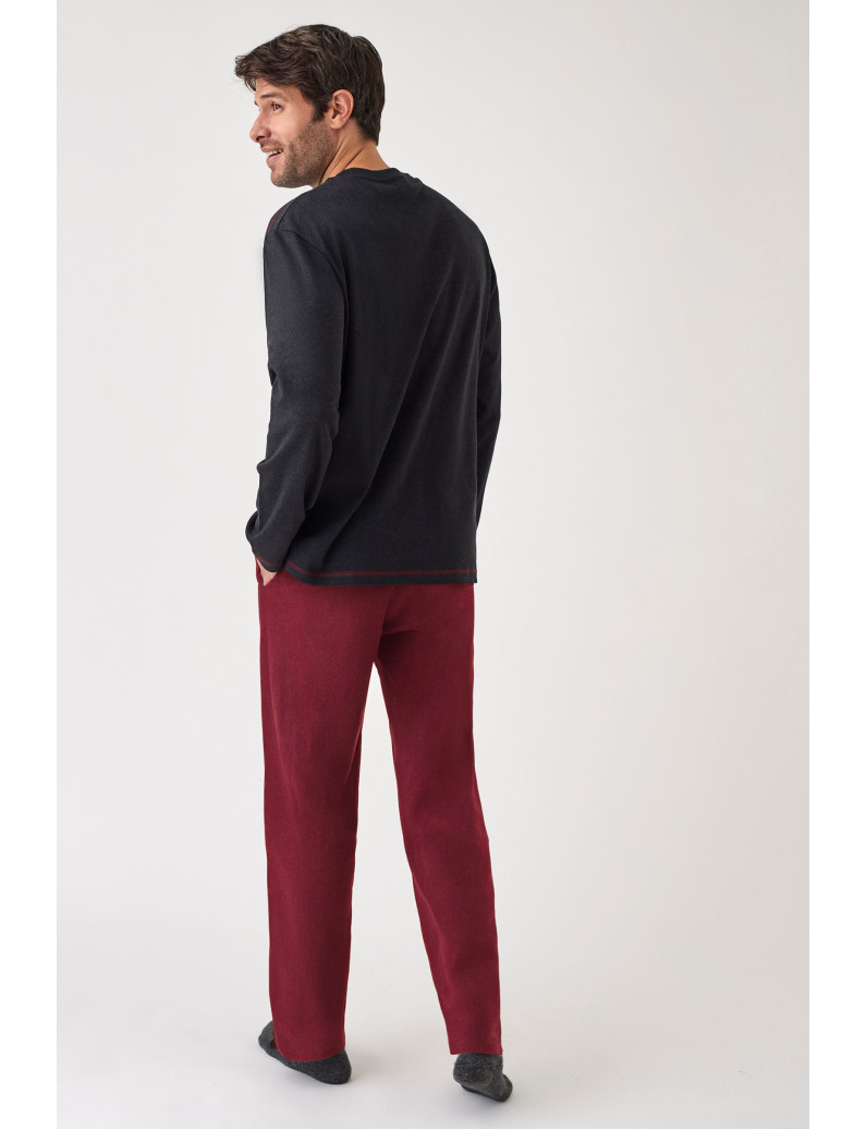PIJAMA PANTALÓN LARGO CON CAMISETA MANGA LARGA ALGODÓN CON ACABADO INTERIOR MUY SUAVE
