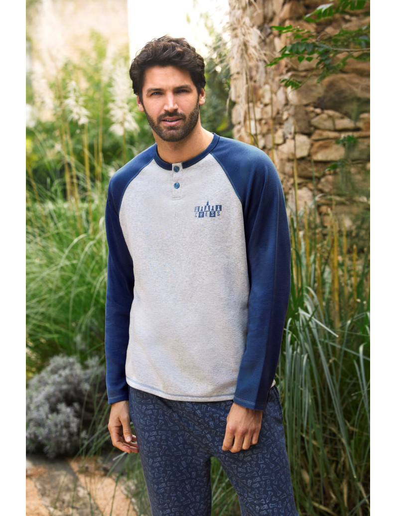 PIJAMA PANTALÓN LARGO CON CAMISETA MANGA LARGA  ALGODÓN CON ACABADO INTERIOR MUY SUAVE