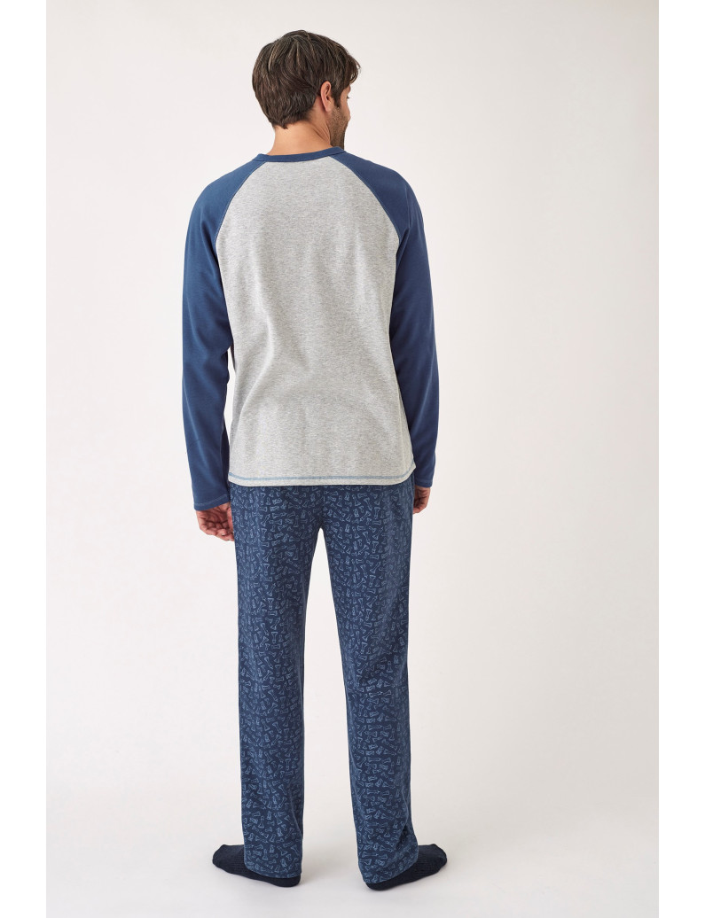 PIJAMA PANTALÓN LARGO CON CAMISETA MANGA LARGA  ALGODÓN CON ACABADO INTERIOR MUY SUAVE
