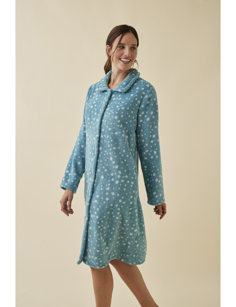 BATA  ABOTONADA LARGO MIDI TEJIDO PELUDO ESTAMPADO MINI FLOR