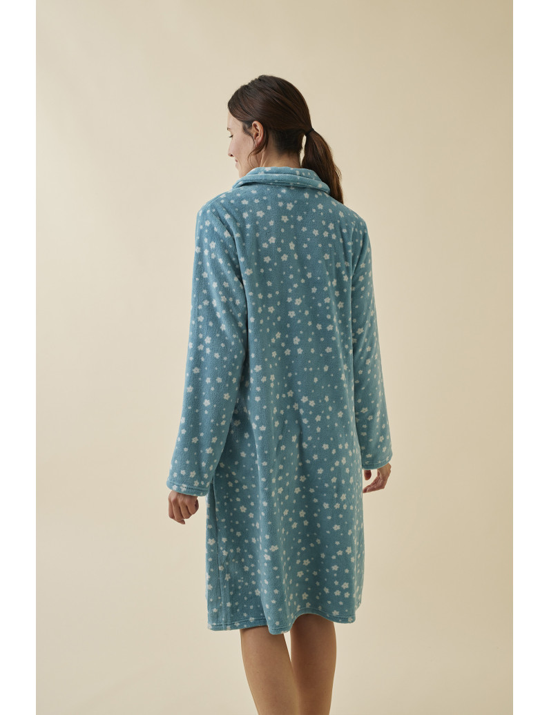 BATA  ABOTONADA LARGO MIDI TEJIDO PELUDO ESTAMPADO MINI FLOR