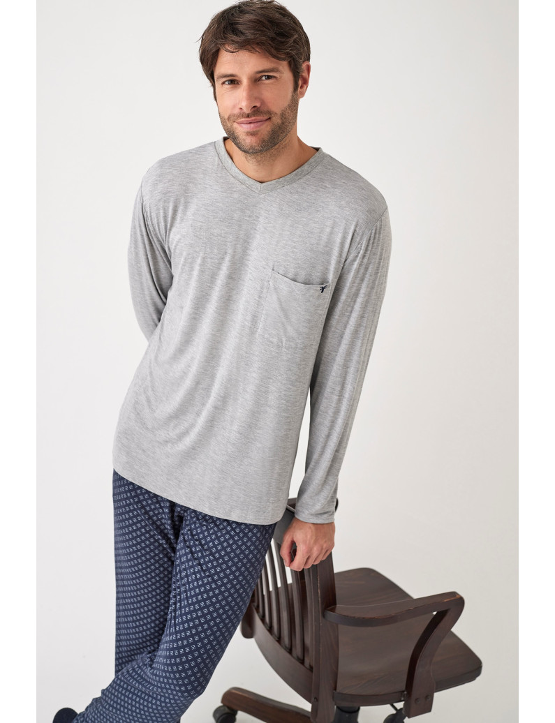 PIJAMA PANTALÓN LARGO CON CAMISETA MANGA LARGA TEJIDO MODAL