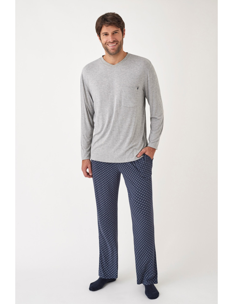 PIJAMA PANTALÓN LARGO CON CAMISETA MANGA LARGA TEJIDO MODAL