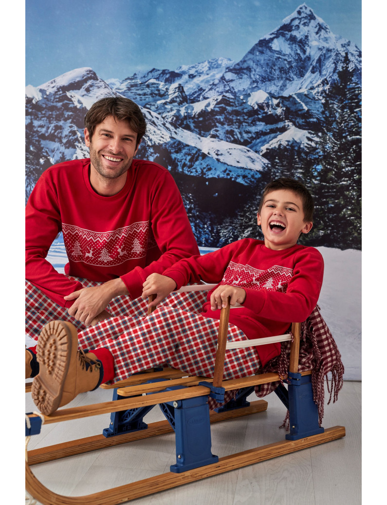 PIJAMA NAVIDEÑO PANTALÓN LARGO PUÑO CON CAMISETA MANGA LARGA ALGODÓN CON ACABADO INTERIOR MUY SUAVE