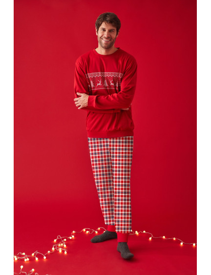 PIJAMA NAVIDEÑO PANTALÓN LARGO PUÑO CON CAMISETA MANGA LARGA ALGODÓN CON ACABADO INTERIOR MUY SUAVE