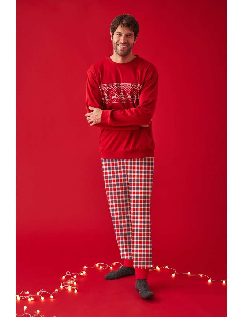 PIJAMA NAVIDEÑO PANTALÓN LARGO PUÑO CON CAMISETA MANGA LARGA ALGODÓN CON ACABADO INTERIOR MUY SUAVE