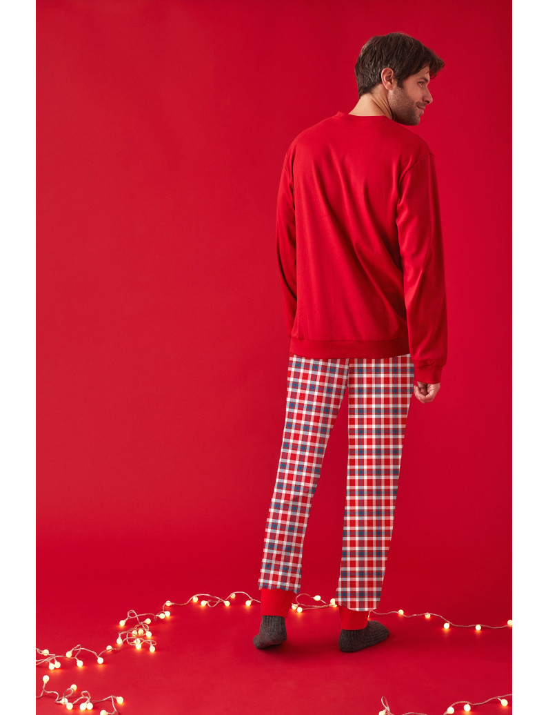 PIJAMA NAVIDEÑO PANTALÓN LARGO PUÑO CON CAMISETA MANGA LARGA ALGODÓN CON ACABADO INTERIOR MUY SUAVE