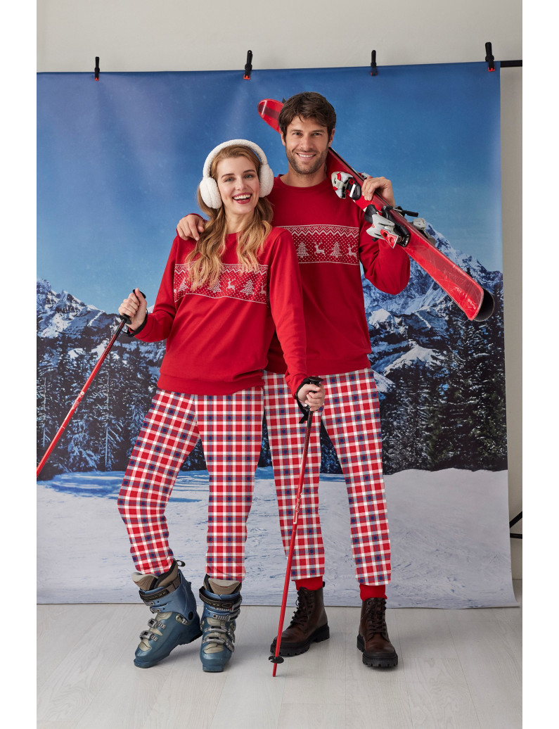 PIJAMA NAVIDEÑO PANTALÓN LARGO PUÑO CON CAMISETA MANGA LARGA ALGODÓN CON ACABADO INTERIOR MUY SUAVE