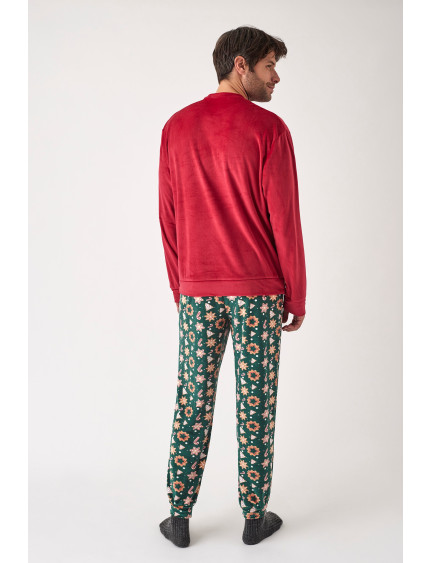 PIJAMA NAVIDEÑO PANTALÓN LARGO CON SUDADERA MANGA LARGA TEJIDO SUAVE TERCIOPELO ELÁSTICO