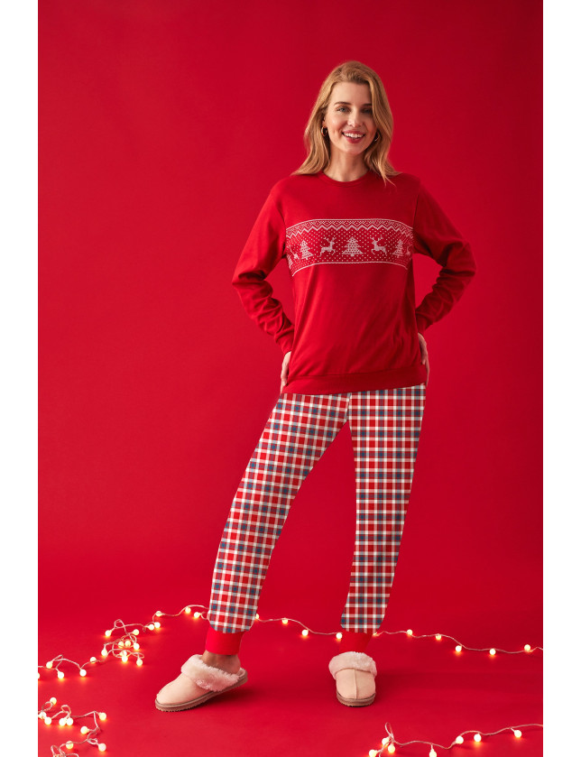 PIJAMA NAVIDEÑO PANTALÓN LARGO PUÑO CON CAMISETA MANGA LARGA ALGODÓN CON ACABADO INTERIOR MUY SUAVE