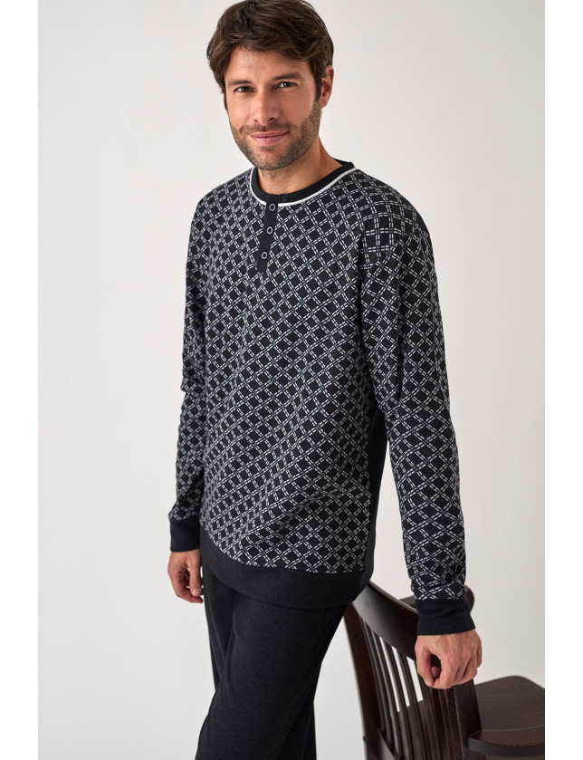 PIJAMA PANTALÓN LARGO CON CAMISETA MANGA LARGA TEJIDO PUNTO MILANO