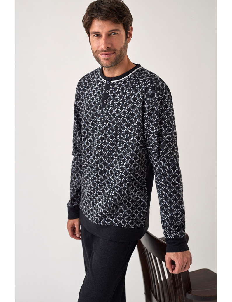 PIJAMA PANTALÓN LARGO CON CAMISETA MANGA LARGA TEJIDO PUNTO MILANO