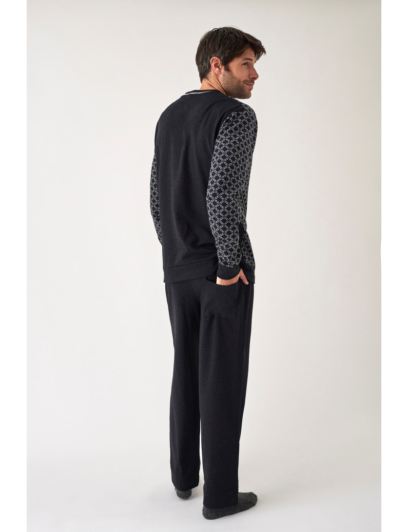 PIJAMA PANTALÓN LARGO CON CAMISETA MANGA LARGA TEJIDO PUNTO MILANO