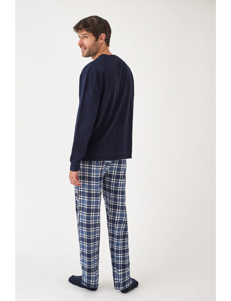 PIJAMA PANTALÓN LARGO CON CAMISETA MANGA LARGA ALGODÓN CON ACABADO INTERIOR MUY SUAVE