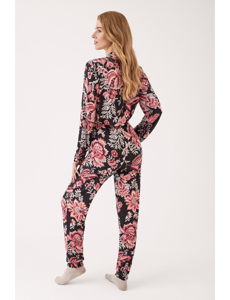 PIJAMA ESMOQUIN PANTALÓN LARGO PUÑO CON CAMISETA MANGA LARGA ABIERTA VISCOSA