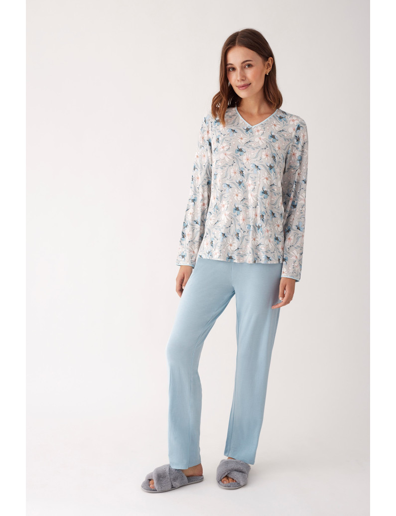 PIJAMA PANTALÓN LARGO CON CAMISETA MANGA LARGA VISCOSA