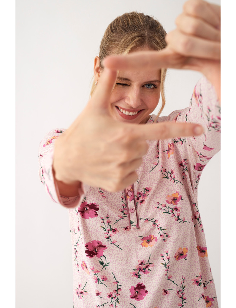 PIJAMA PANTALÓN LARGO PUÑO CON CAMISETA MANGA LARGA VISCOSA