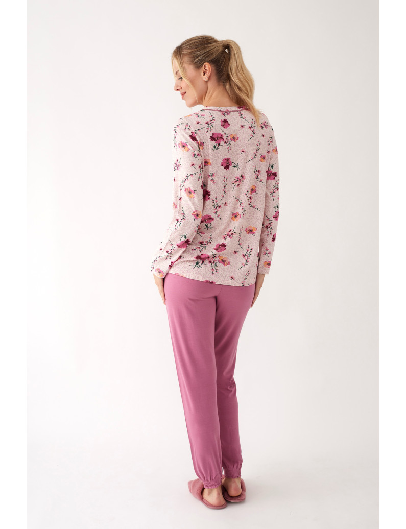 PIJAMA PANTALÓN LARGO PUÑO CON CAMISETA MANGA LARGA VISCOSA