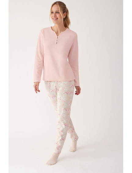 PIJAMA 3 PIEZAS PANTALÓN LARGO CON CAMISETA MANGA LARGA INTERLOCK PERCHADO INTERIOR. BATA TEJIDO PELUDO CON CREMALLERA