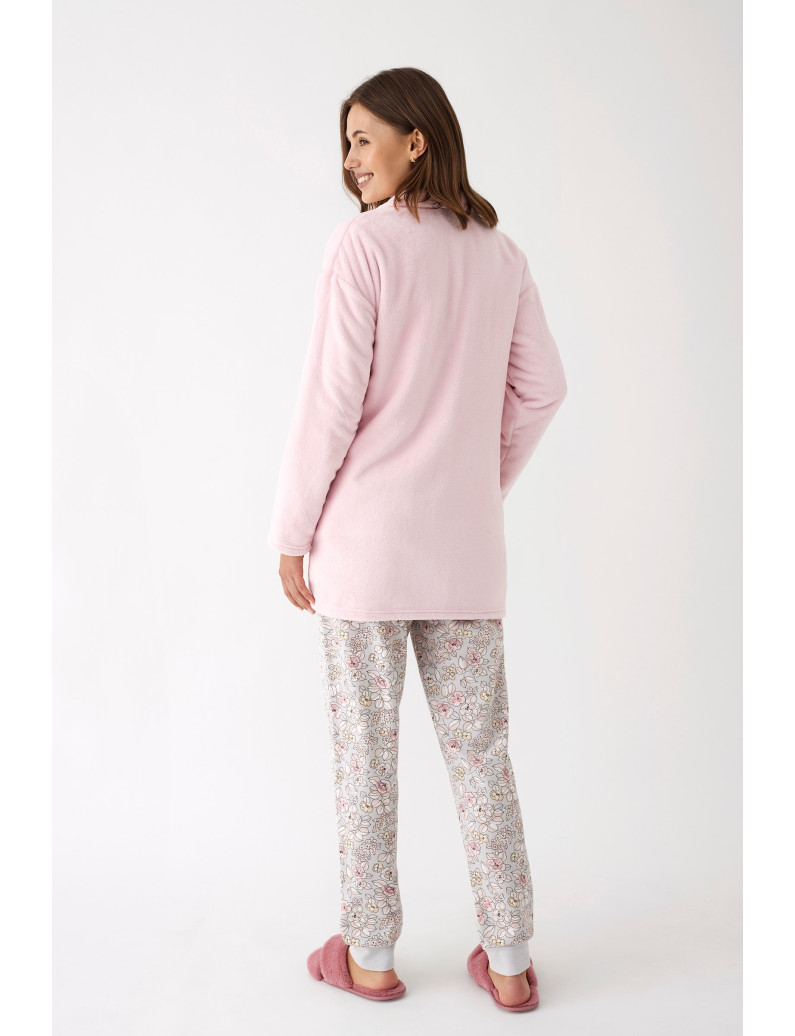 PIJAMA 3 PIEZAS PANTALÓN LARGO PUÑO CON CAMISETA MANGA LARGA INTERLOCK PERCHADO INTERIOR. BATA TEJIDO PELUDO CON CREMALLERA