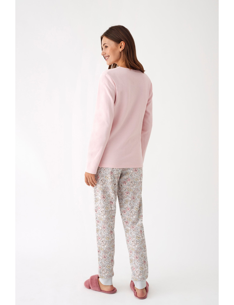 PIJAMA 3 PIEZAS PANTALÓN LARGO PUÑO CON CAMISETA MANGA LARGA INTERLOCK PERCHADO INTERIOR. BATA TEJIDO PELUDO CON CREMALLERA