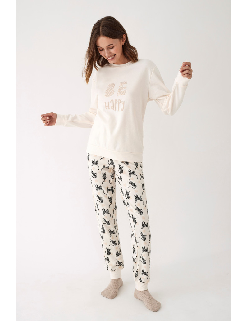 PIJAMA 3 PIEZAS PANTALÓN LARGO PUÑO CON CAMISETA MANGA LARGA INTERLOCK PERCHADO INTERIOR. BATA TEJIDO BORREGUITO CON CREMALLERA